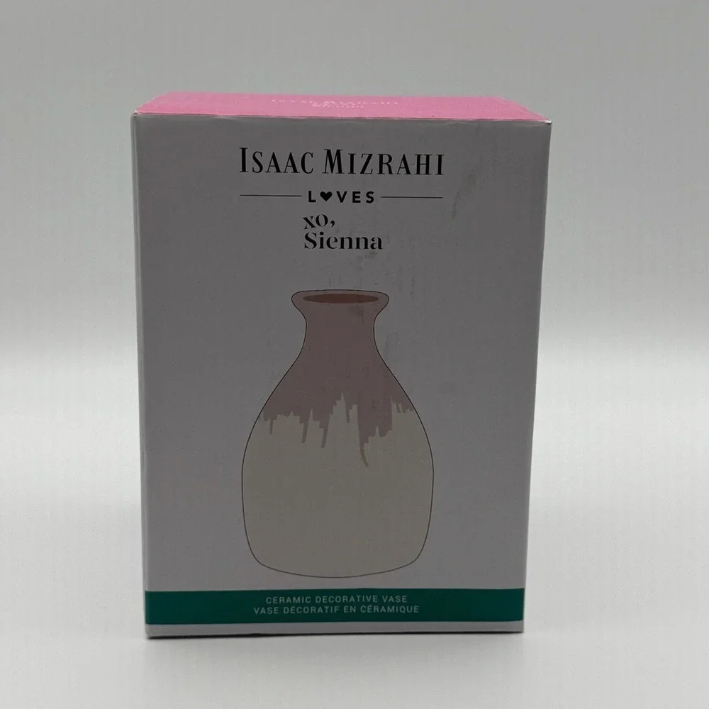 Isaac Mizrahi Loves‎ Xo Sienna Vase Ceramic Pottery Cream Hand Dipped Pink Glaze